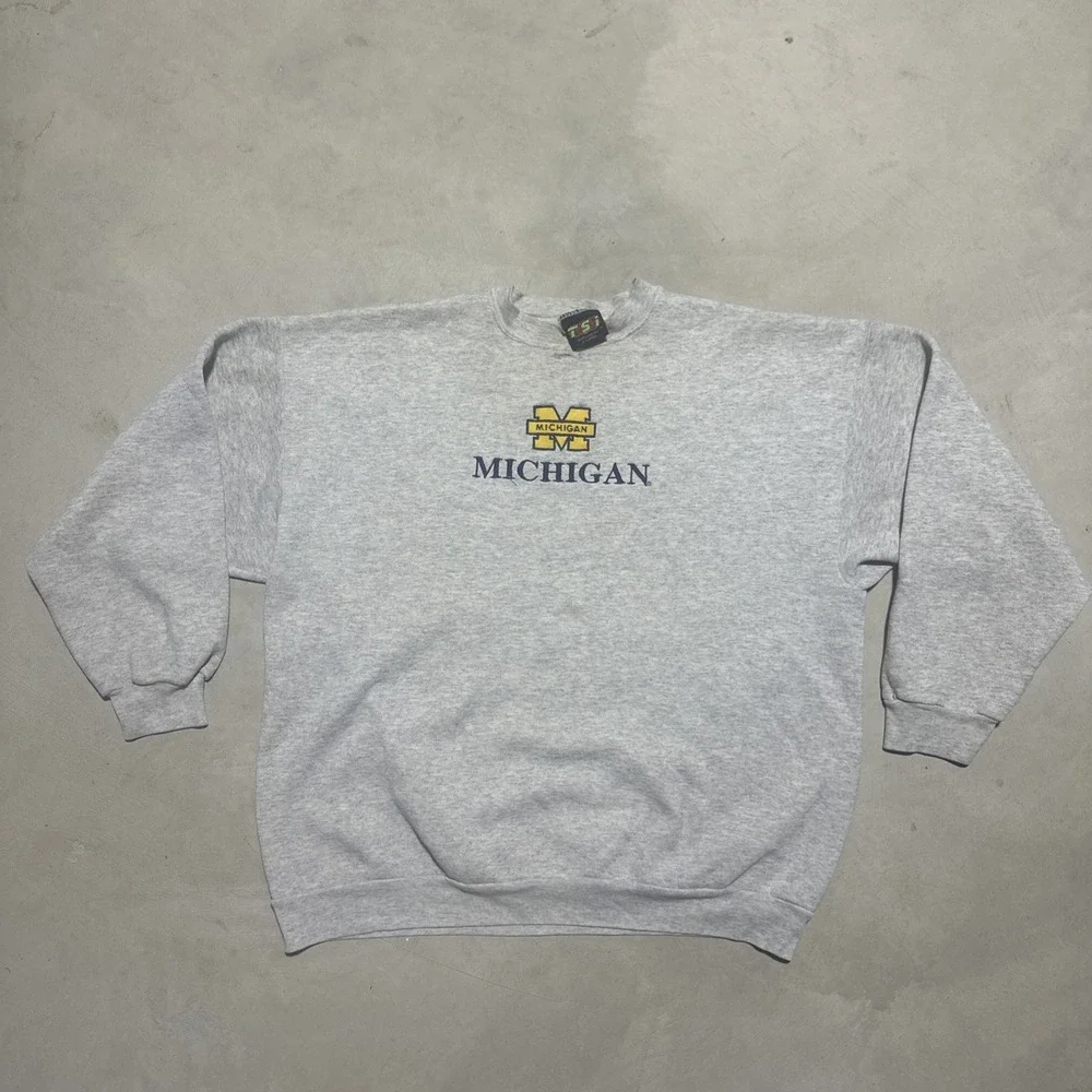 Vintage Michigan Wolverines Sweatshirt Men's XL 90s Y2K Fleece Gray DISTRESSED